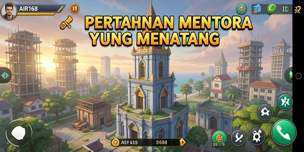 Screenshot AIR168 menampilkan aksi menara mempertahankan berbagai jenis musuh.