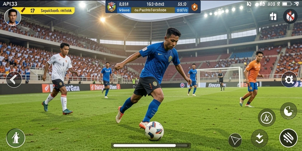 Tampilan gameplay seru dalam API33 dengan aksi sepak bola yang nyata.