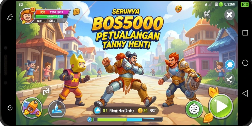 Tampilan gameplay seru dari BOS5000 dengan berbagai rintangan dan karakter.