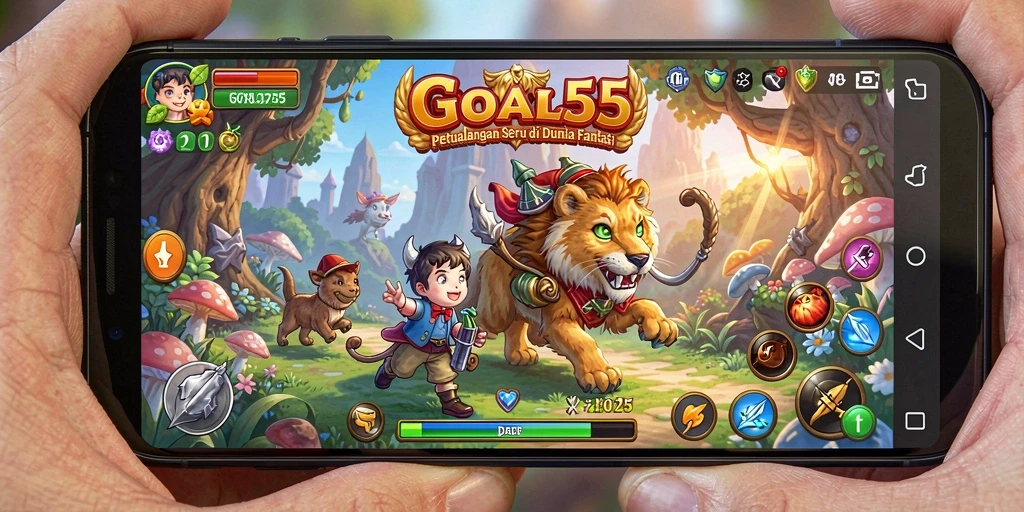 Tampilan gameplay petualangan dalam GOAL55 yang menakjubkan.