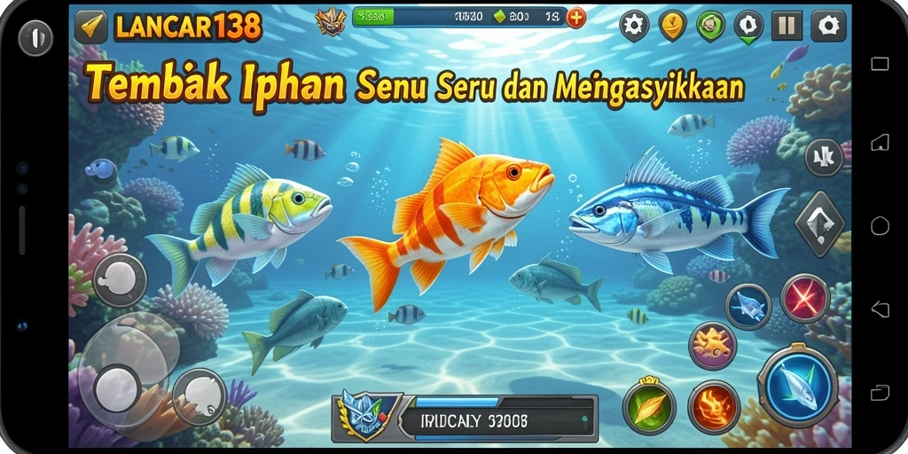 Gameplay seru dalam LANCAR138 dengan berbagai ikan dan power-up.