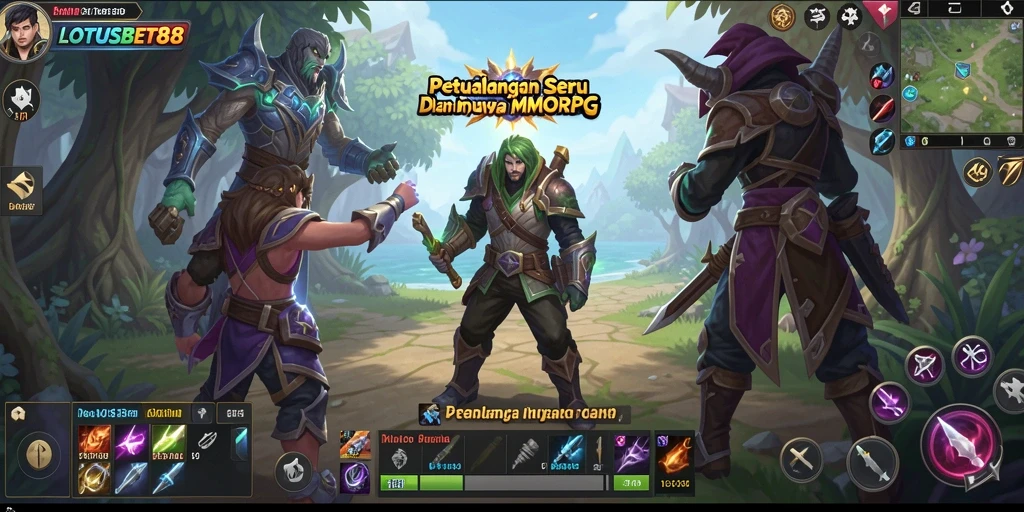 Screenshot LOTUSBET88 menampilkan pertarungan epik dalam dunia MMORPG.