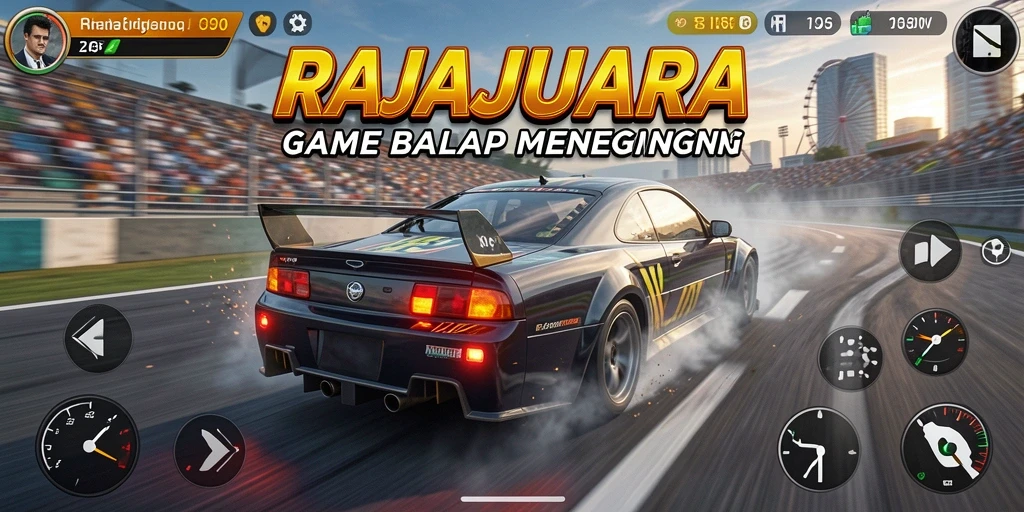 Tampilan gameplay mengesankan dari RAJAJUARA saat balapan di trek.