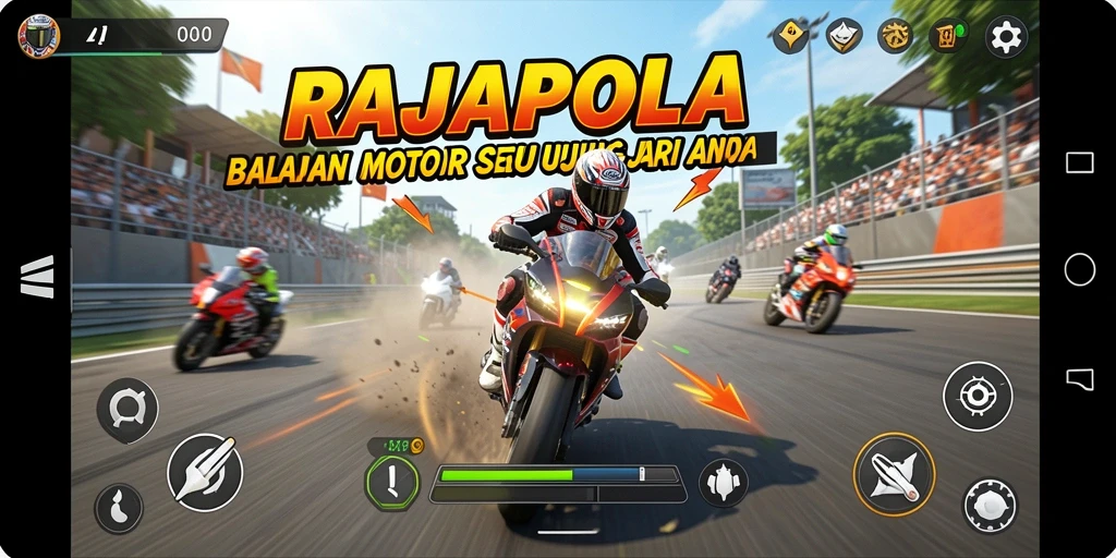 Tampilan gameplay seru RAJAPOLA saat balapan motor.