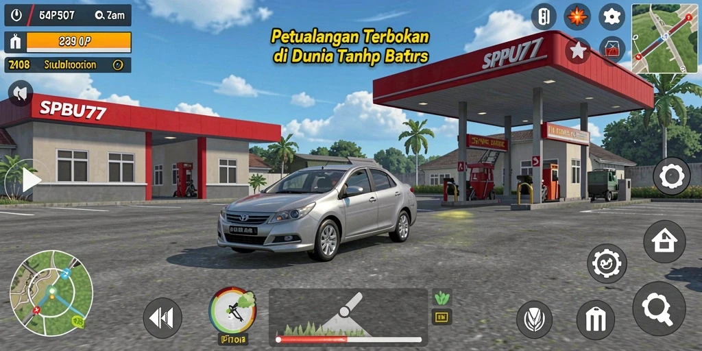 Screenshot gameplay SPBU77 yang menunjukkan petualangan seru di dunia terbuka.