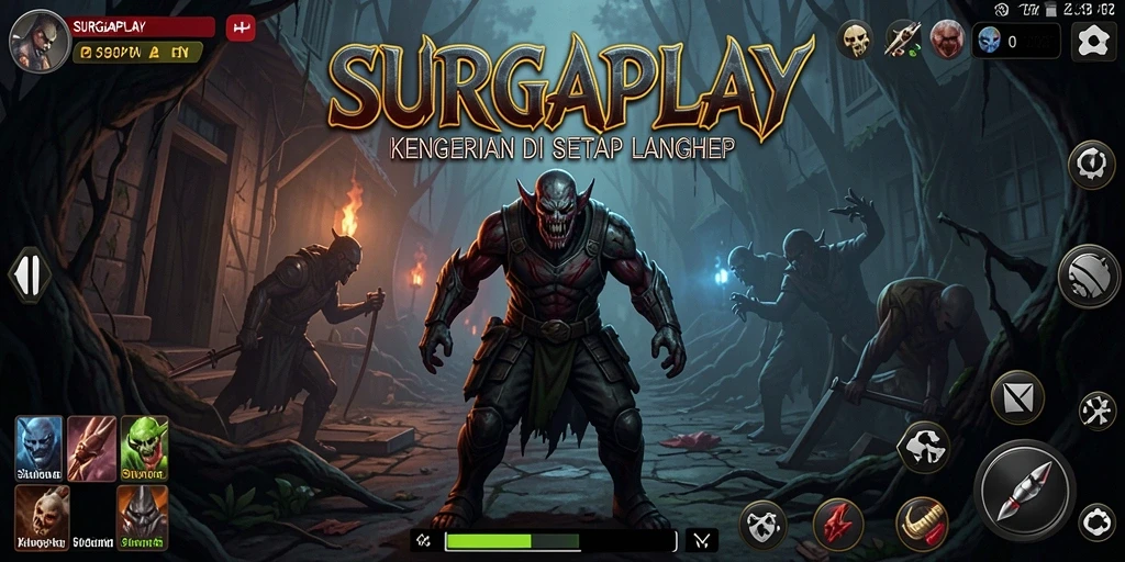 Screenshot gameplay SURGAPLAY menampilkan kegelapan yang mencekam.