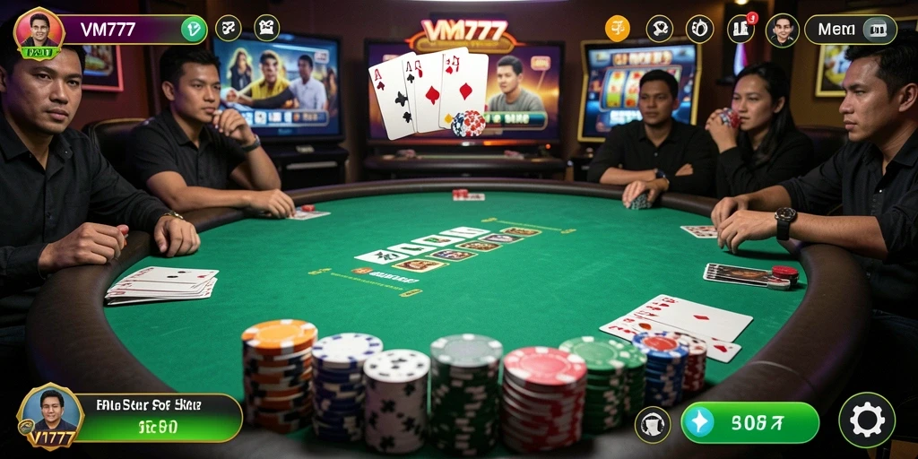 Screenshot gameplay VM777 menampilkan aksi seru permainan Poker.